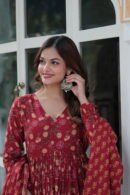 Cotton Gown with Pant and Dupatta Set