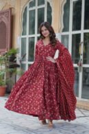 Cotton Gown with Pant and Dupatta Set