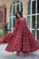 Cotton Gown with Pant and Dupatta Set