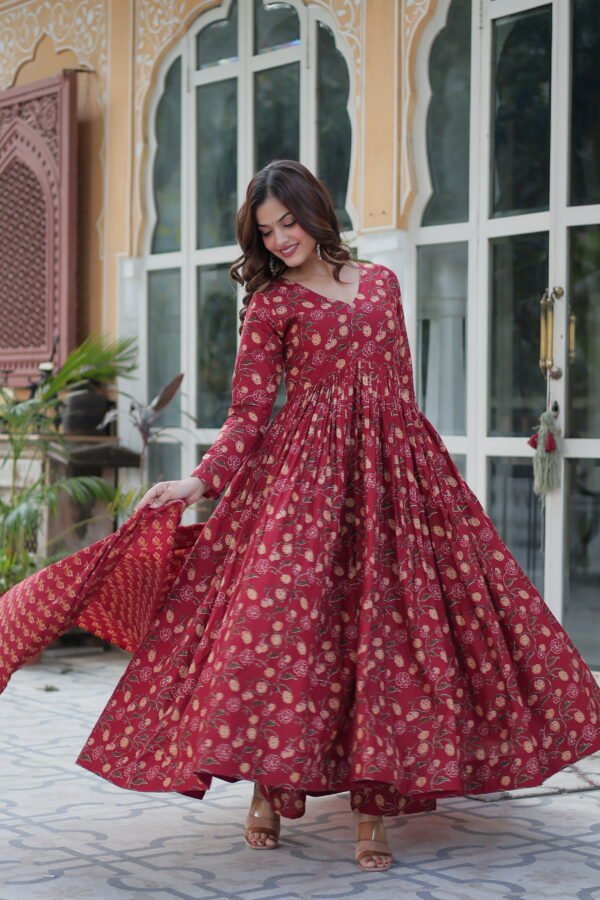 Cotton Gown with Pant and Dupatta Set