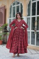 Cotton Gown with Pant and Dupatta Set