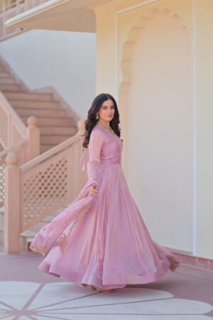 Fendy Chiffon Gown with Embroidered Dupatta