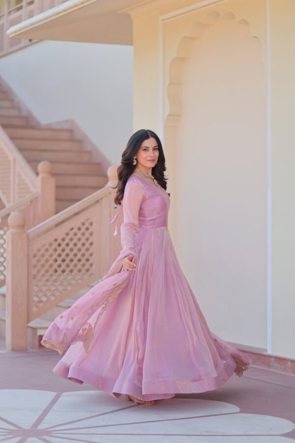 Fendy Chiffon Gown with Embroidered Dupatta