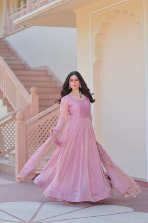 Fendy Chiffon Gown with Embroidered Dupatta
