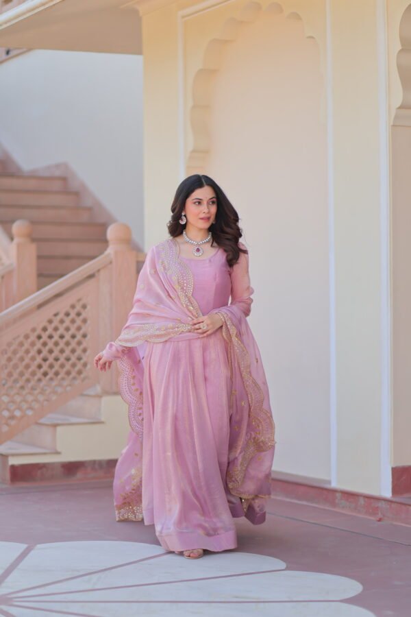 Fendy Chiffon Gown with Embroidered Dupatta