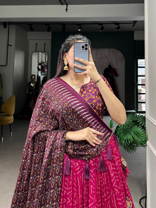 Tussar Silk Bandhej Ajarakh Lehenga