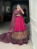 Tussar Silk Bandhej Ajarakh Lehenga