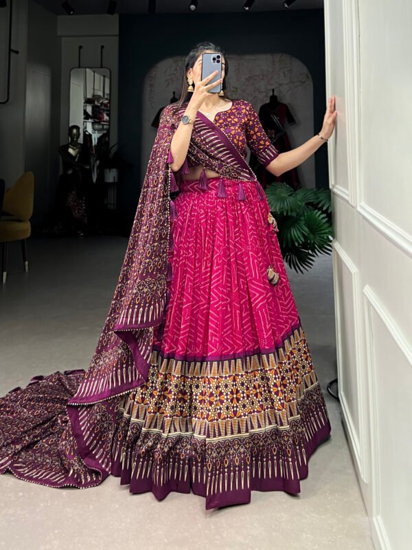 Tussar Silk Bandhej Ajarakh Lehenga