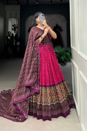 Tussar Silk Bandhej Ajarakh Lehenga