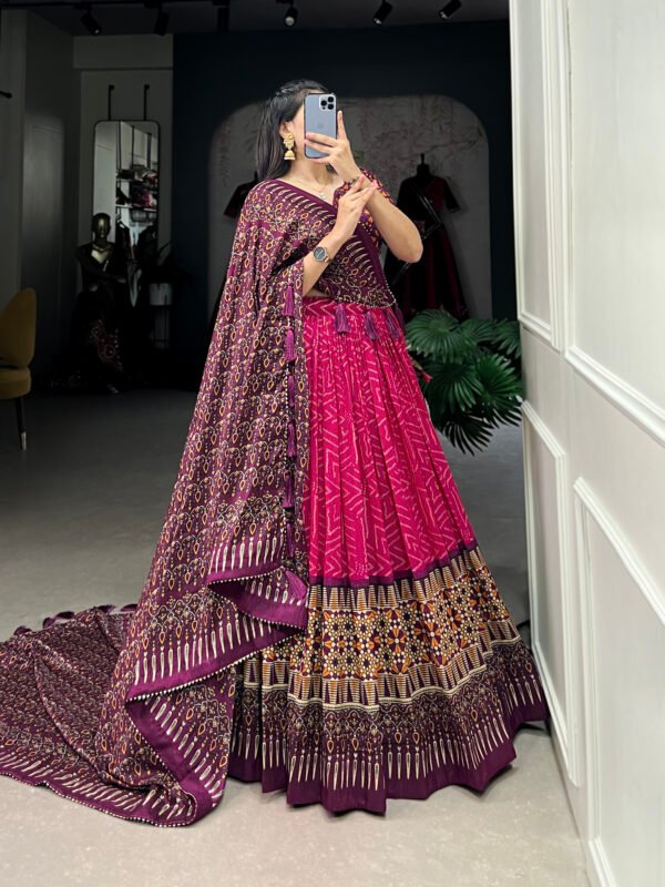 Tussar Silk Bandhej Ajarakh Lehenga