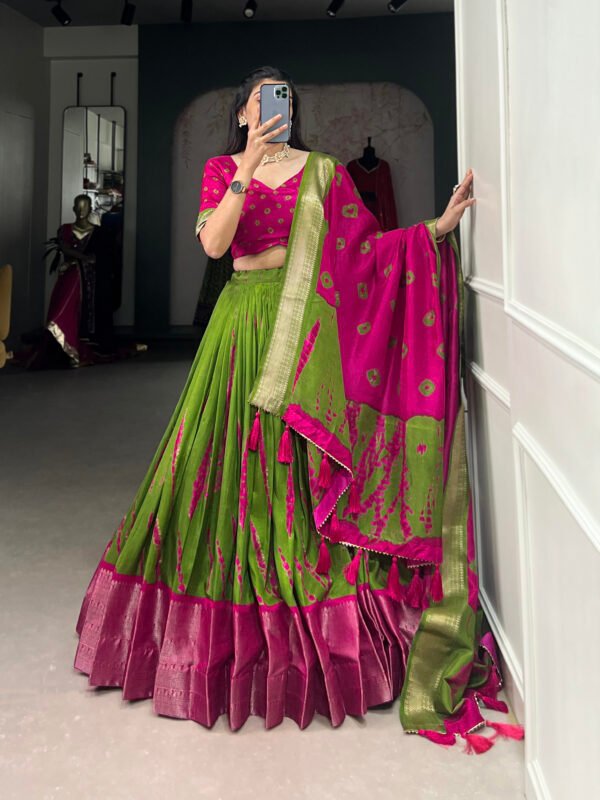 Shibori Print Dola Silk Lehenga