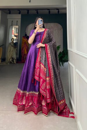Tusser Silk Printed Gown