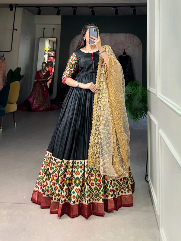 Printed Dola Silk Gown