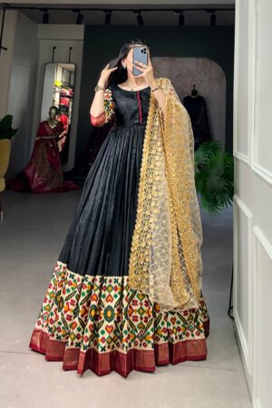 Printed Dola Silk Gown