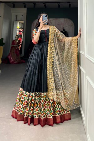 Printed Dola Silk Gown