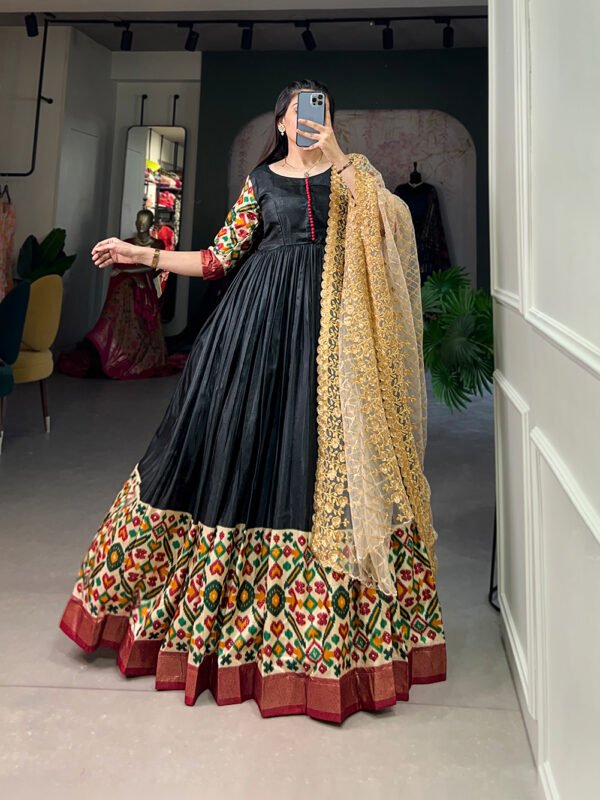 Printed Dola Silk Gown